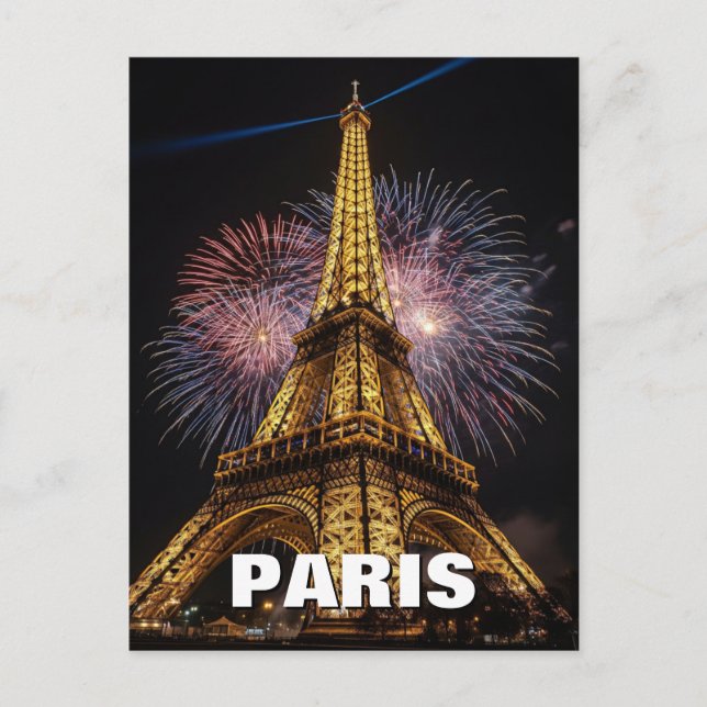 Fireworks Paris Eiffel Tower Cafes Postcard Vykort (Framsida)