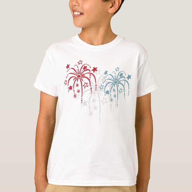 Fireworks Patriotic 4:e juli Shirts T Shirt (Framsida)