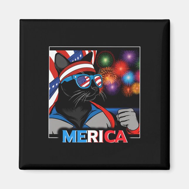 Fireworks Patriotic Black Cat Magnet (Framsidan)