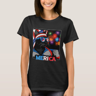Fireworks Patriotic Black Cat T Shirt