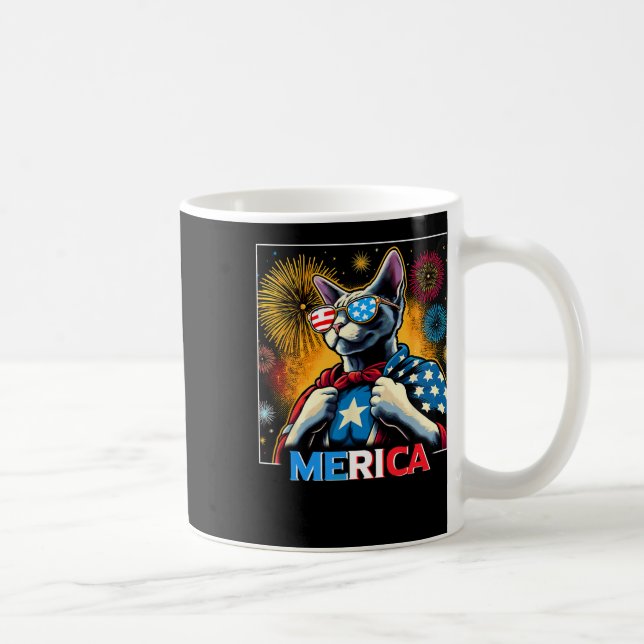 Fireworks Patriotic Devon Rex Cat Merica Kaffemugg (Höger)