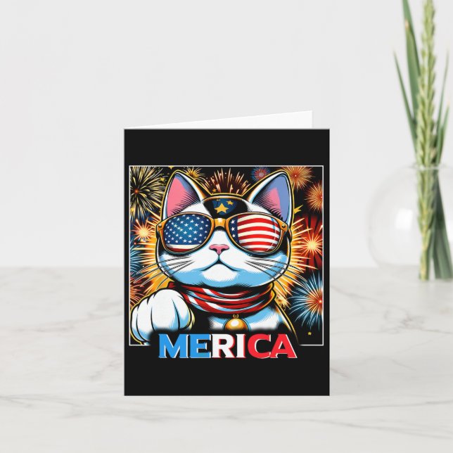 Fireworks Patriotic Maneki Neko Cat Merica Kort (Framsida)