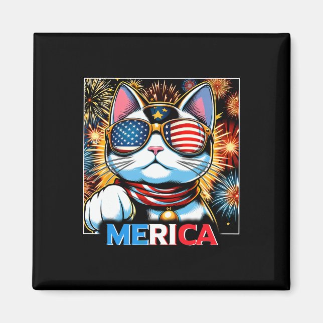 Fireworks Patriotic Maneki Neko Cat Merica Magnet (Framsidan)