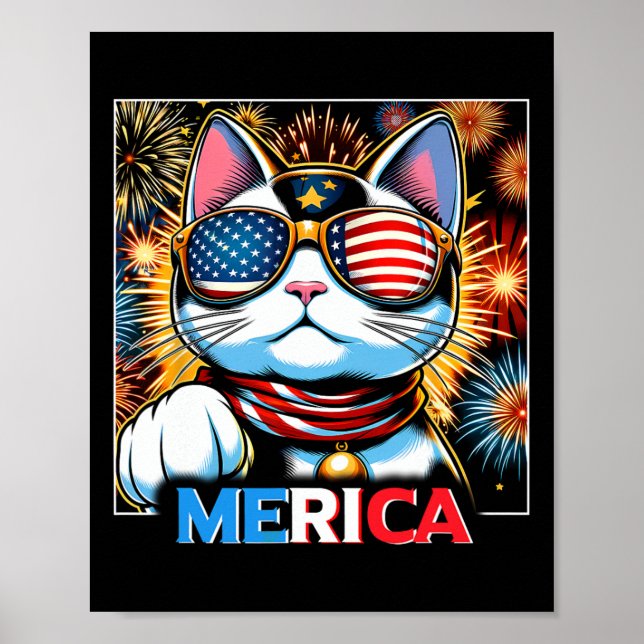 Fireworks Patriotic Maneki Neko Cat Merica Poster (Framsidan)