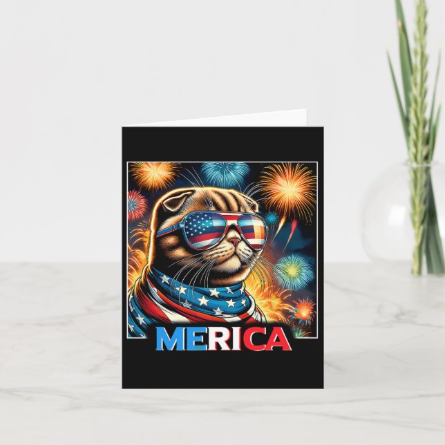 Fireworks Patriotic Scottish Fold Cat Merica Kort (Framsida)