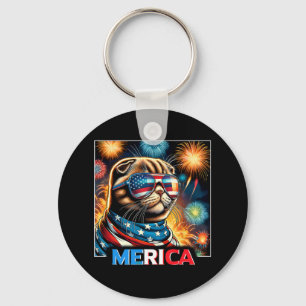 Fireworks Patriotic Scottish Fold Cat Merica Nyckelring