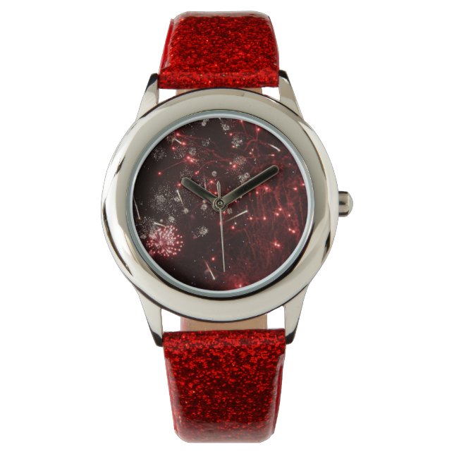 Fireworks Red Glitter Watch Armbandsur (Framsida)