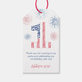 Fireworks Rött vitt blått 1:a födelsedag Party Presentetikett