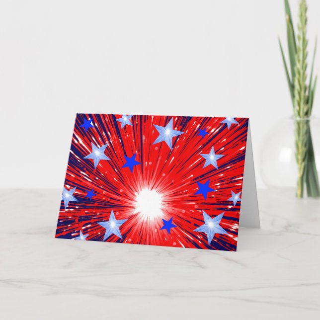 Fireworks Rött vitt blått hälsning-kort Kort (Framsida)