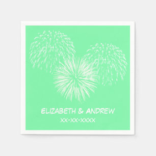 Fireworks, Seafoam Grönt Background, Namn Monogram Pappersservett