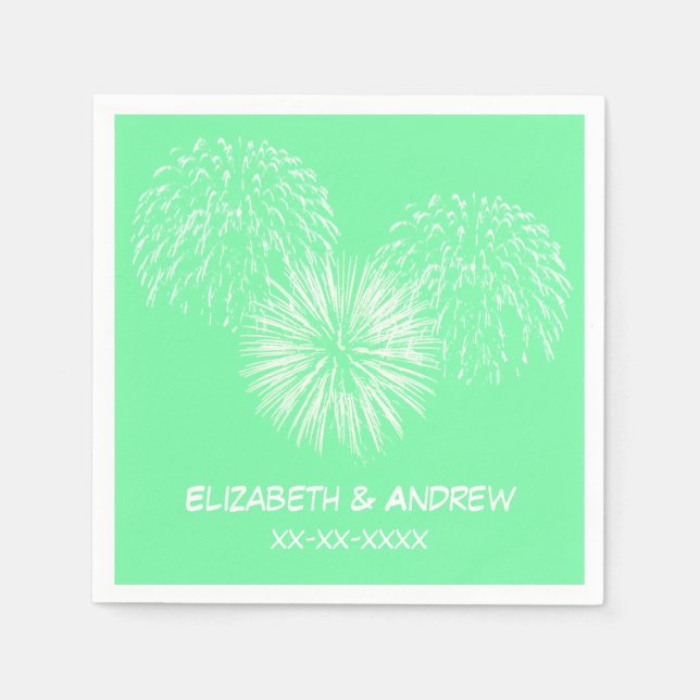 Fireworks, Seafoam Grönt Background, Namn Monogram Pappersservett (Framsidan)