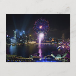 Fireworks Show in Boat Quay Singapore City Skyline Vykort