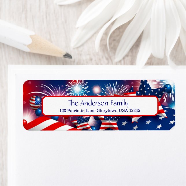 Fireworks, Stars och Flaggor Returadress Etikett (Insitu)