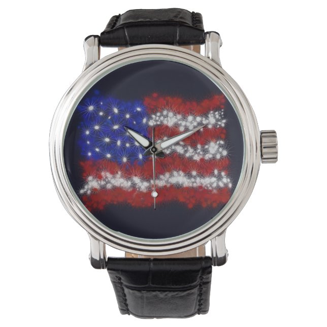Fireworks Stars och stripes American Flagga Armbandsur (Framsida)