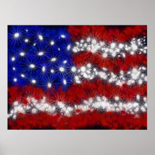 Fireworks Stars och stripes American Flagga Poster