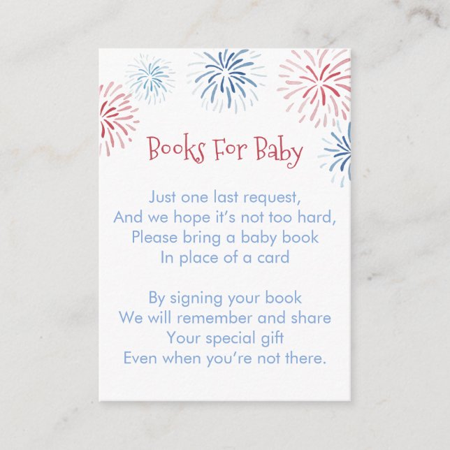 Fireworks Stars och stripes Bokar for Baby Shower Tilläggskort (Framsida)