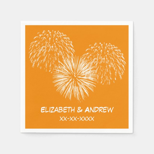 Fireworks, Tangerine Background, Namn Monogram Pappersservett (Framsidan)