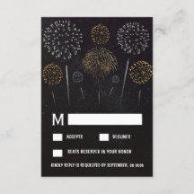 Fireworks Thmet Black Guld Bröllop OSA Card
