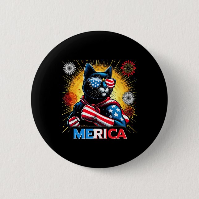 Fireworks US Flagga Patriotic Black Cat Knapp (Framsida)