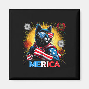 Fireworks US Flagga Patriotic Black Cat Magnet