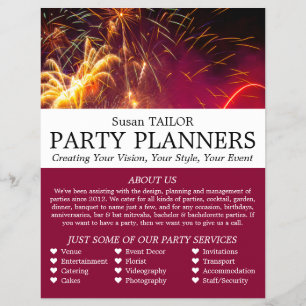 Fireworks Visning, Party Event Planner Advertising Reklamblad