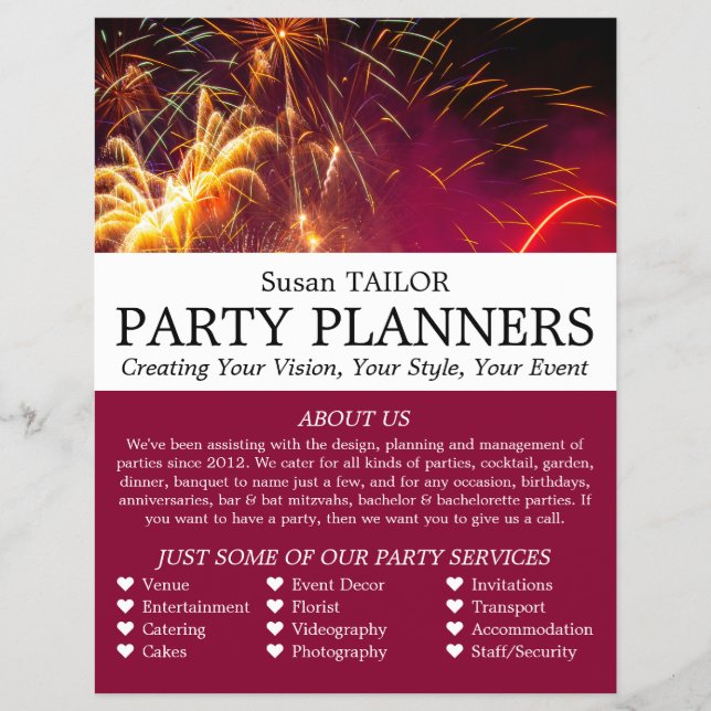 Fireworks Visning, Party Event Planner Advertising Reklamblad (Framsidan)