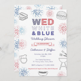 Fireworks Wed White Blue Cookout Par Shower Inbjudningar