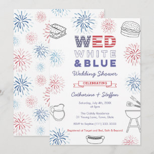 Fireworks Wed White Blue Cookout Par Shower Inbjudningar
