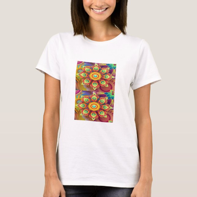 Firey blommigt-abstrakt mönstrad t shirt (Framsida)