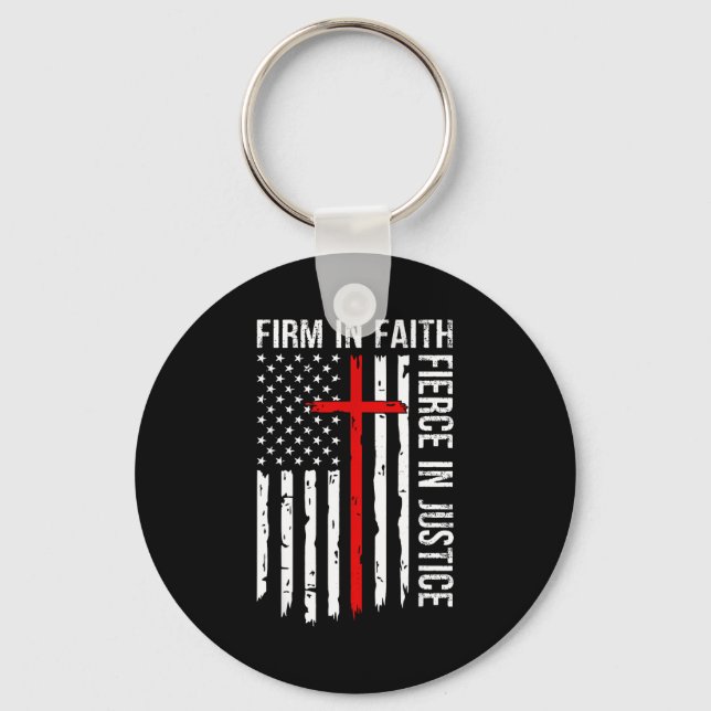 Firm In Faith Fierce In Justice Usa Flag Christian Nyckelring (Framsida)