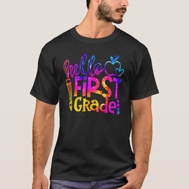 First 1st Grade Teacher Kid First Day Back To Scho T Shirt (Framsida)