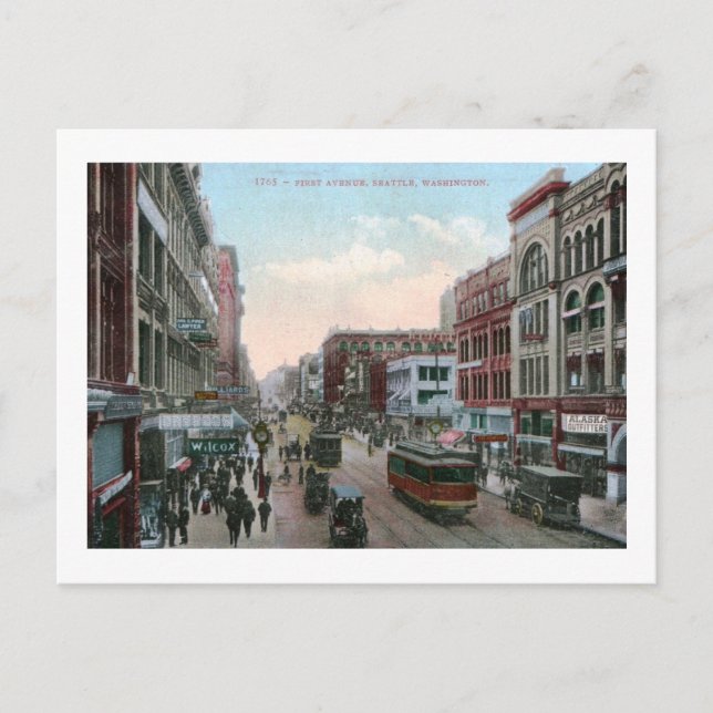 First Ave., Seattle, Washington 1909 Vintage Vykort (Framsida)