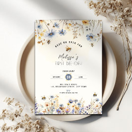 First Bee Day - Floral 1st Birthday Invitation Inbjudningar