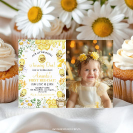 First Bee Day Floral Honey Bee Birthday Invitation Tack Kort