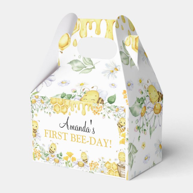 First Bee Day Floral Honey Bee Birthday Party Presentaskar (Framsidan Sidan)