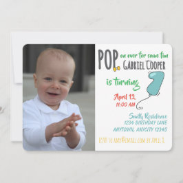 First Birthday Balloon Graphic Colorful Boy Inbjudningar