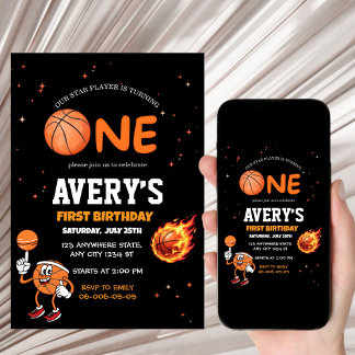 First birthday Basketball Invitation Inbjudningar