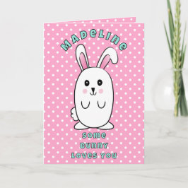  First Birthday Cute Bunny Cartoon Pink Birthday Kort
