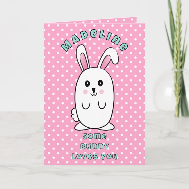  First Birthday Cute Bunny Cartoon Pink Birthday Kort (Framsida)