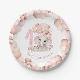 First Birthday Girl Cute Elephant Rosa Balloons