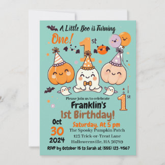 First Birthday Halloween Pumpkin Ghost Party Inbjudningar