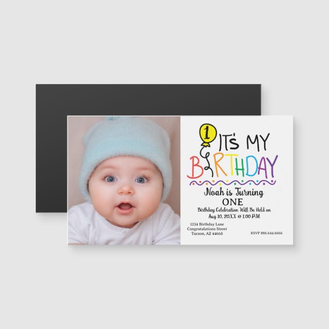 First Birthday Invitation Card - Custom Baby Photo (Fram/baksida)