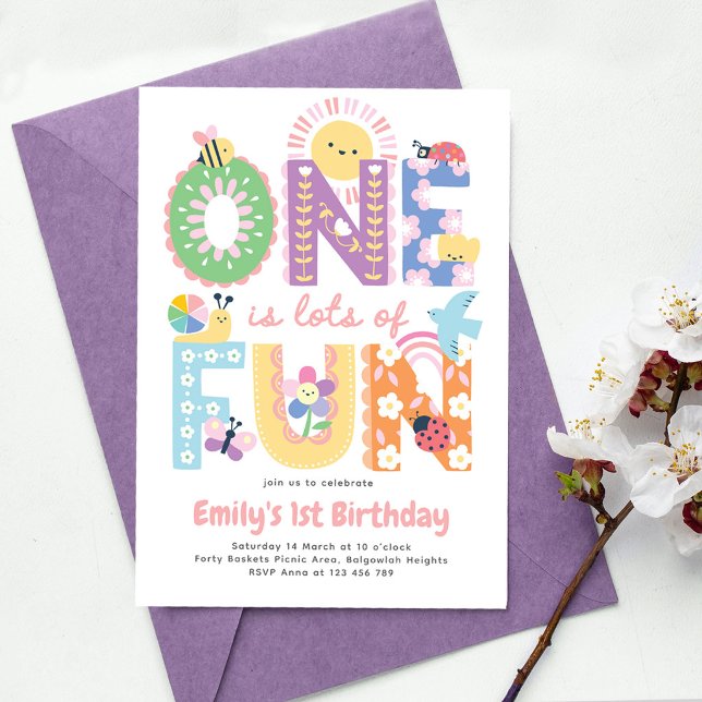 First Birthday Invite Girl, One is lots of Fun Inbjudningar (Skapare uppladdad)