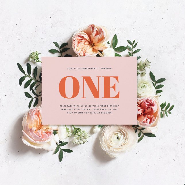 First Birthday Modern Pastel Rosa Inbjudningar (Skapare uppladdad)