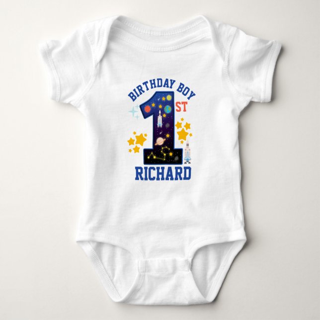 First birthday Space custom design T Shirt (Framsida)