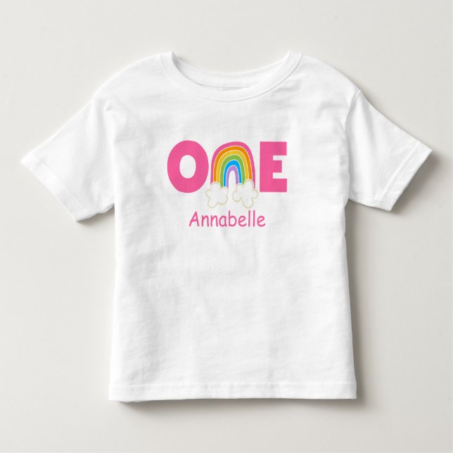 First Birthday T-Shirt Rainbow pinks (Framsida)