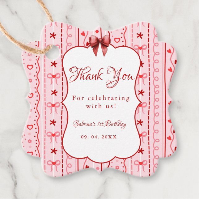 First Birthday valentine baby birthday party Gåvor Etiketter (Framsida)