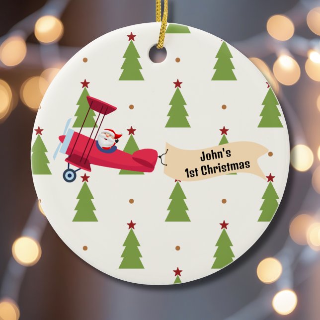 First Christmas Airplane & Santa Trees Boy Custom Julgransprydnad Keramik (Skapare uppladdad)