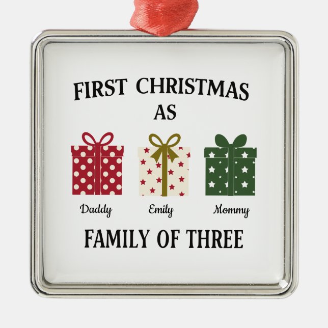 First Christmas as Family of Three Gift Julgransprydnad Metall (Framsidan)