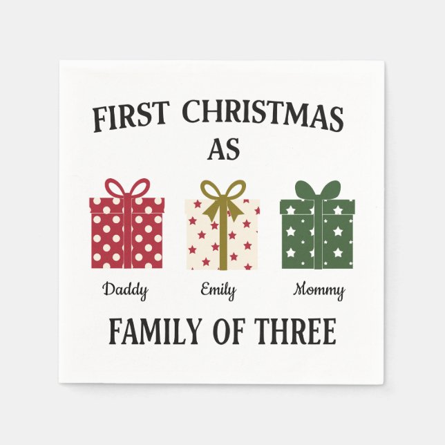 First Christmas as Family of Three Gift Pappersservett (Framsidan)